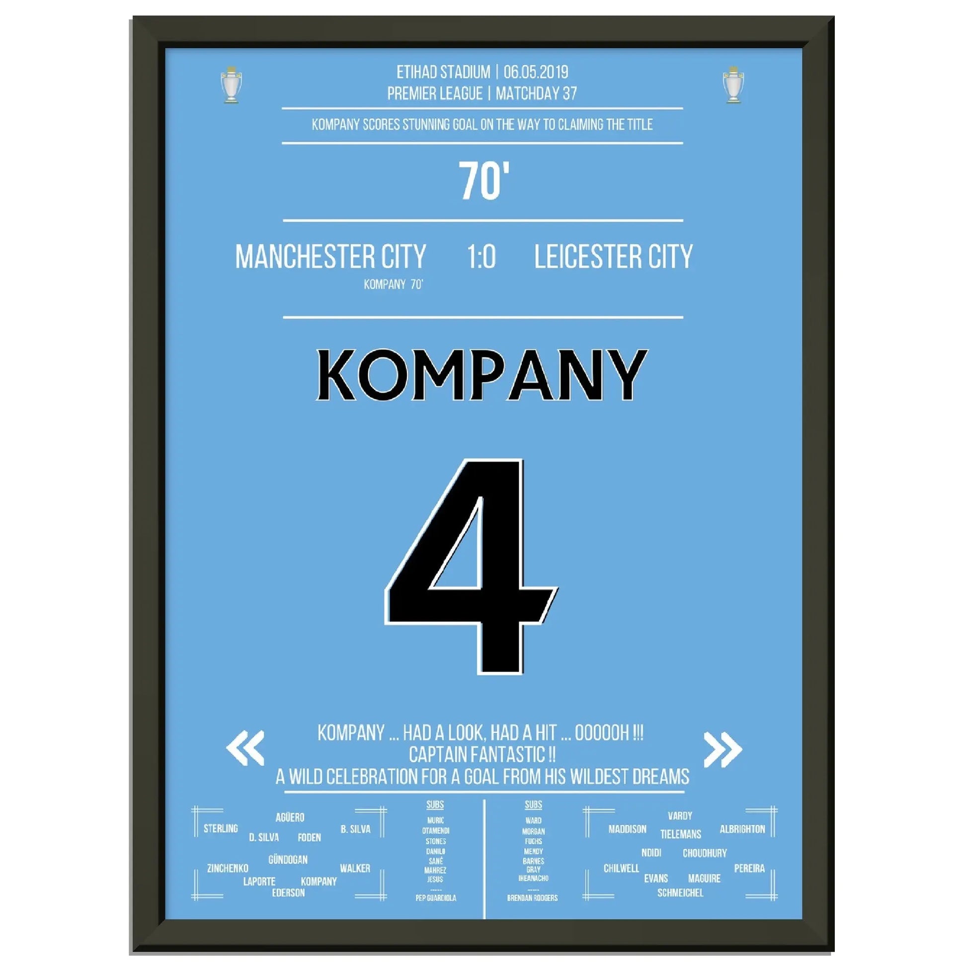 Kompany erzielt Traumtor gegen Leicester auf City's Weg zum Premier League Titel 2019 