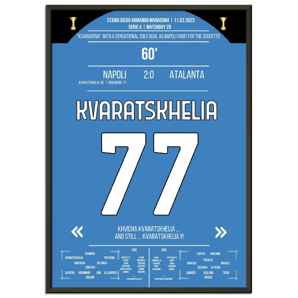 Kvaratskhelia con un fenomenale gol in solitaria contro l'Atalanta nella corsa allo Scudetto 2023