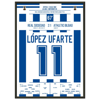 López Ufarte's Tor zur Titelverteidigung in 1982 50x70-cm-20x28-Schwarzer-Aluminiumrahmen