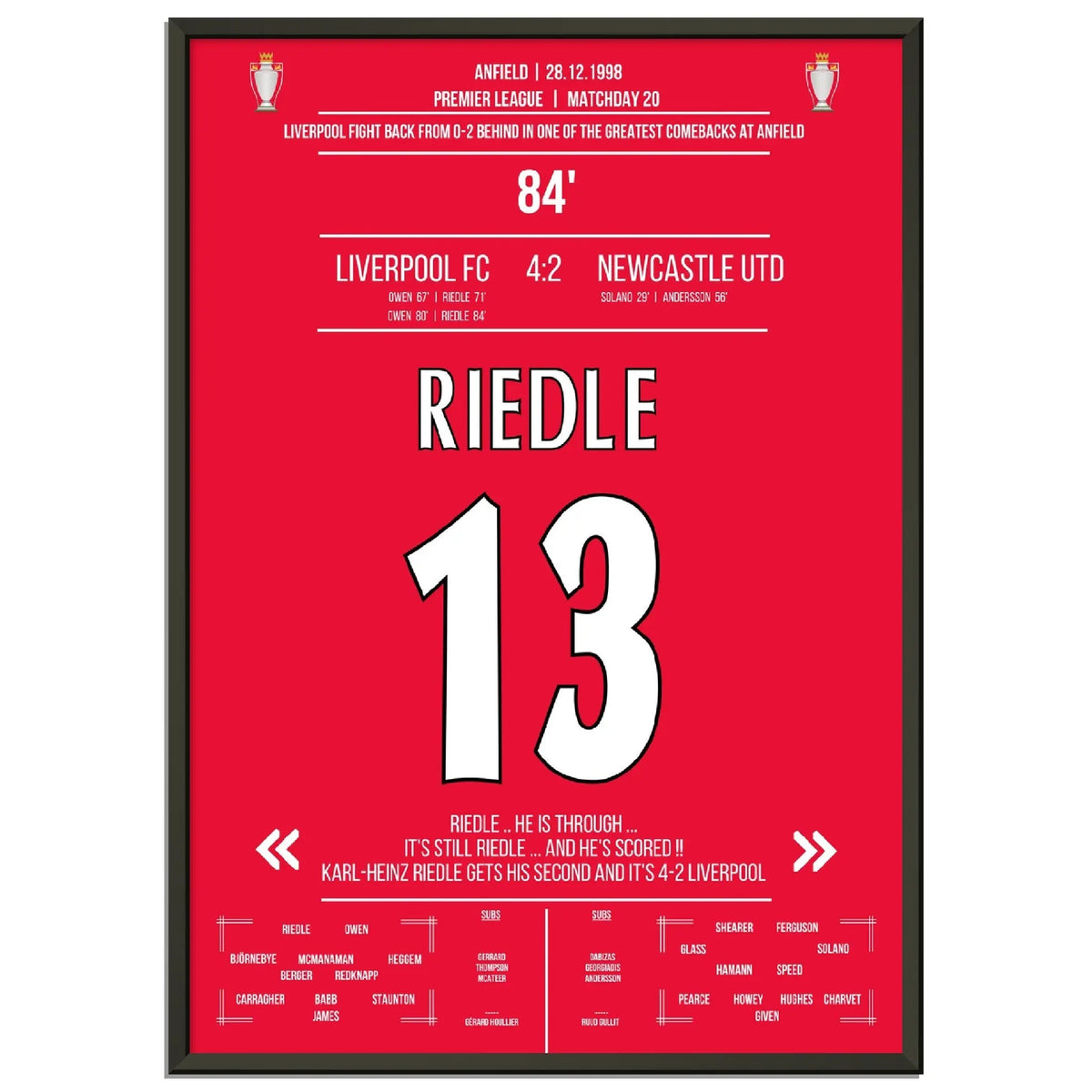 Il doppio di Riedle nella folle rimonta del Liverpool contro il Newcastle nel 1998