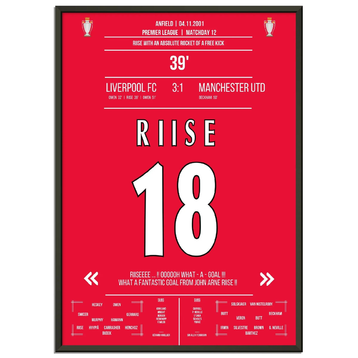 Riise tira fuori il martello nella vittoria casalinga del Liverpool contro il ManU nel 2001.
