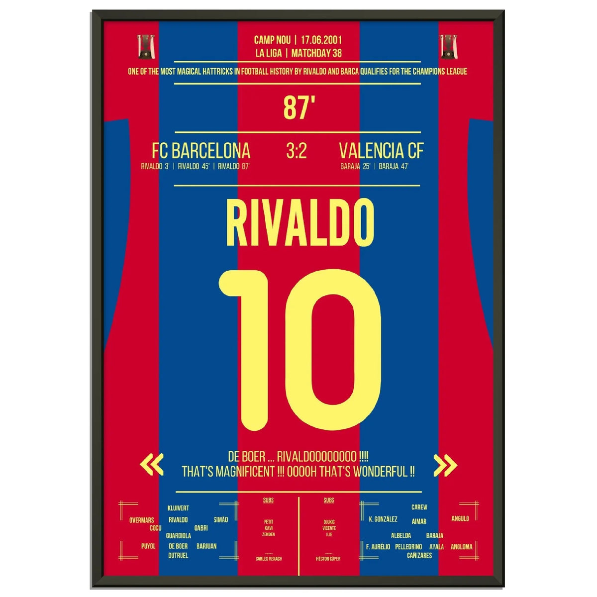 Il magico hat-trick di Rivaldo porta il Barcellona in Champions League