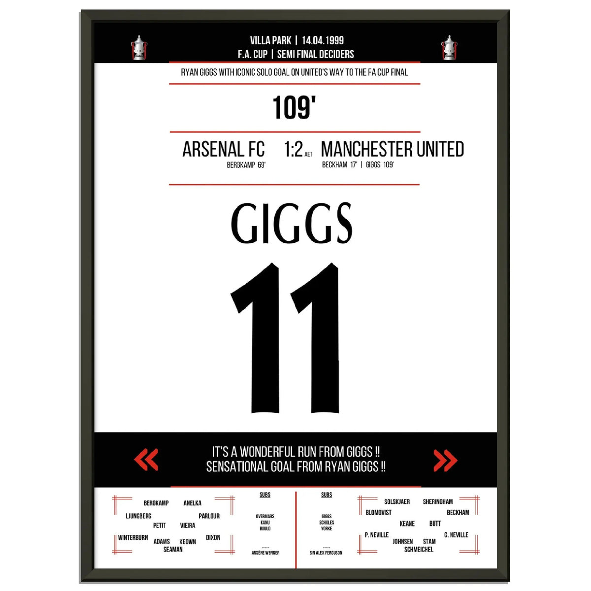 Ryan Giggs leggendario gol nella vittoria in semifinale di FA Cup contro l'Arsenal nel 1999