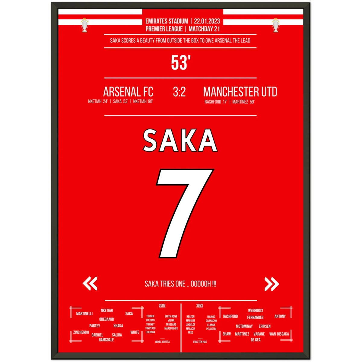El gol de ensueño de Saka desde la distancia contra el ManU