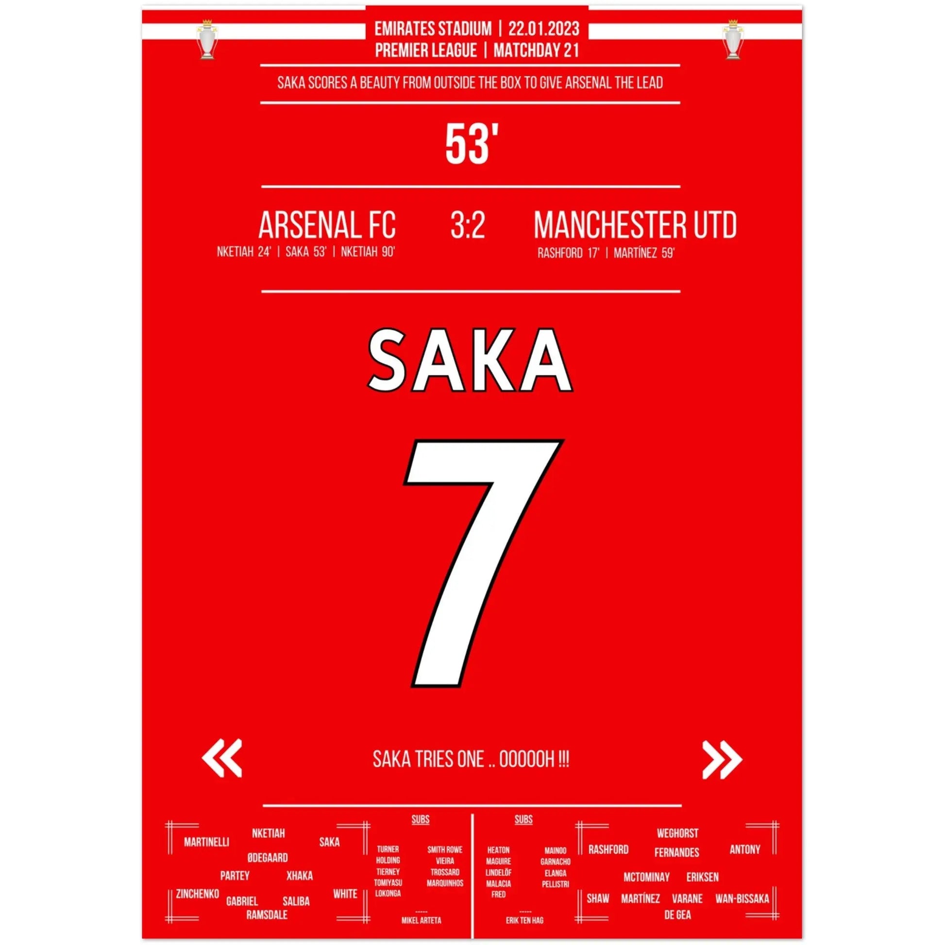 Saka's Traumtor aus der Distanz gegen ManU 