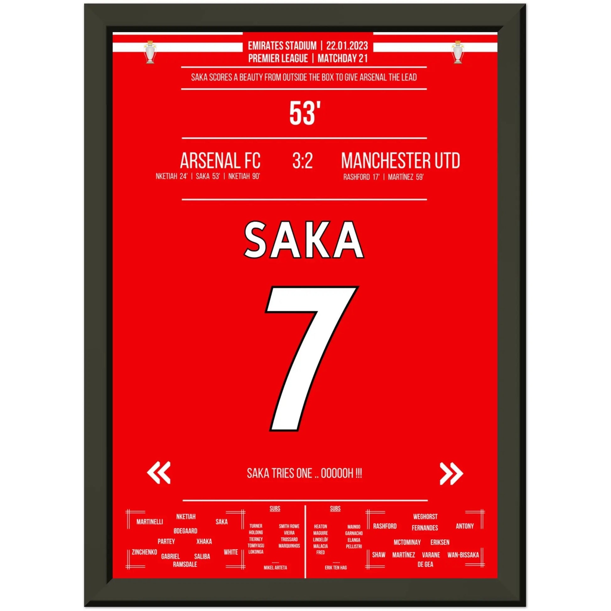 Saka's Traumtor aus der Distanz gegen ManU 