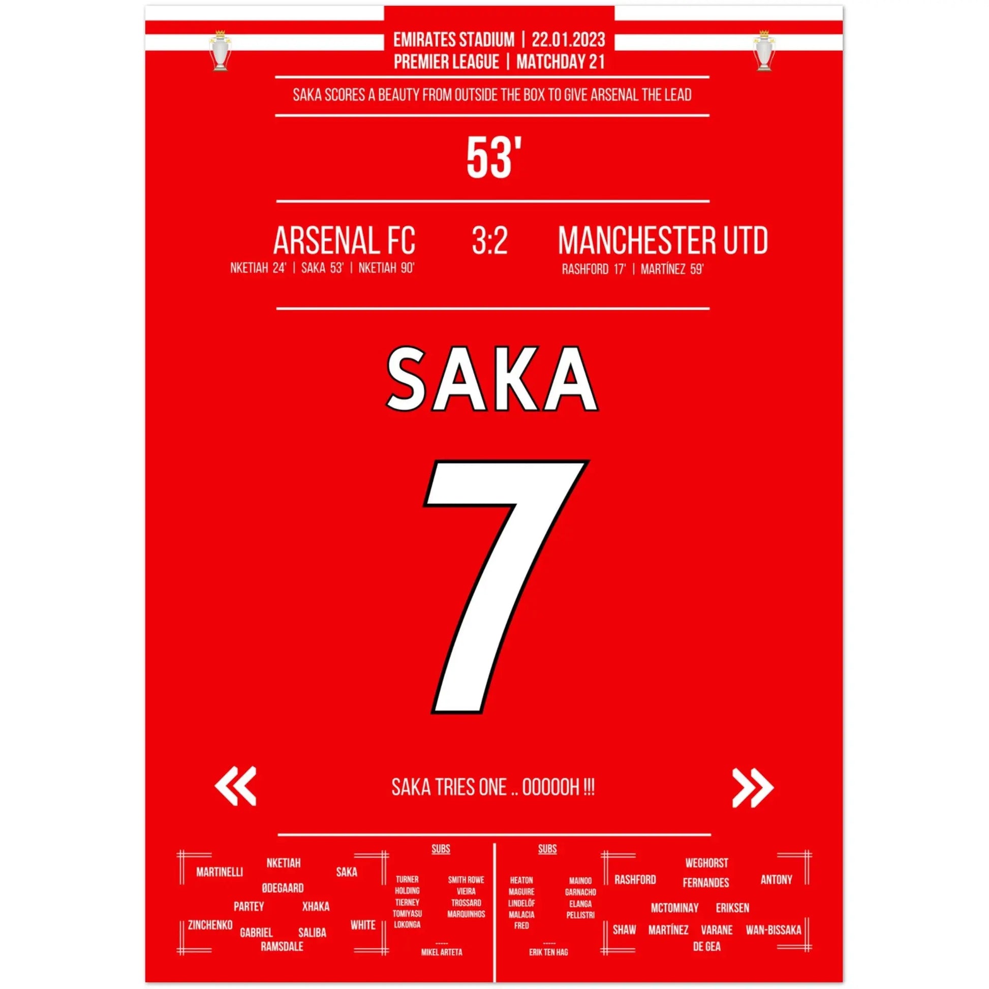 Saka's Traumtor aus der Distanz gegen ManU 