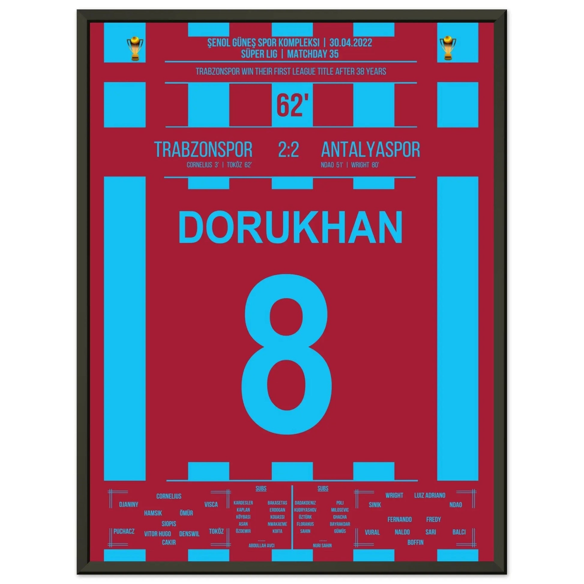 Trabzonspor gewinnt nach 38 Jahren wieder die Meisterschaft 45x60-cm-18x24-Schwarzer-Aluminiumrahmen