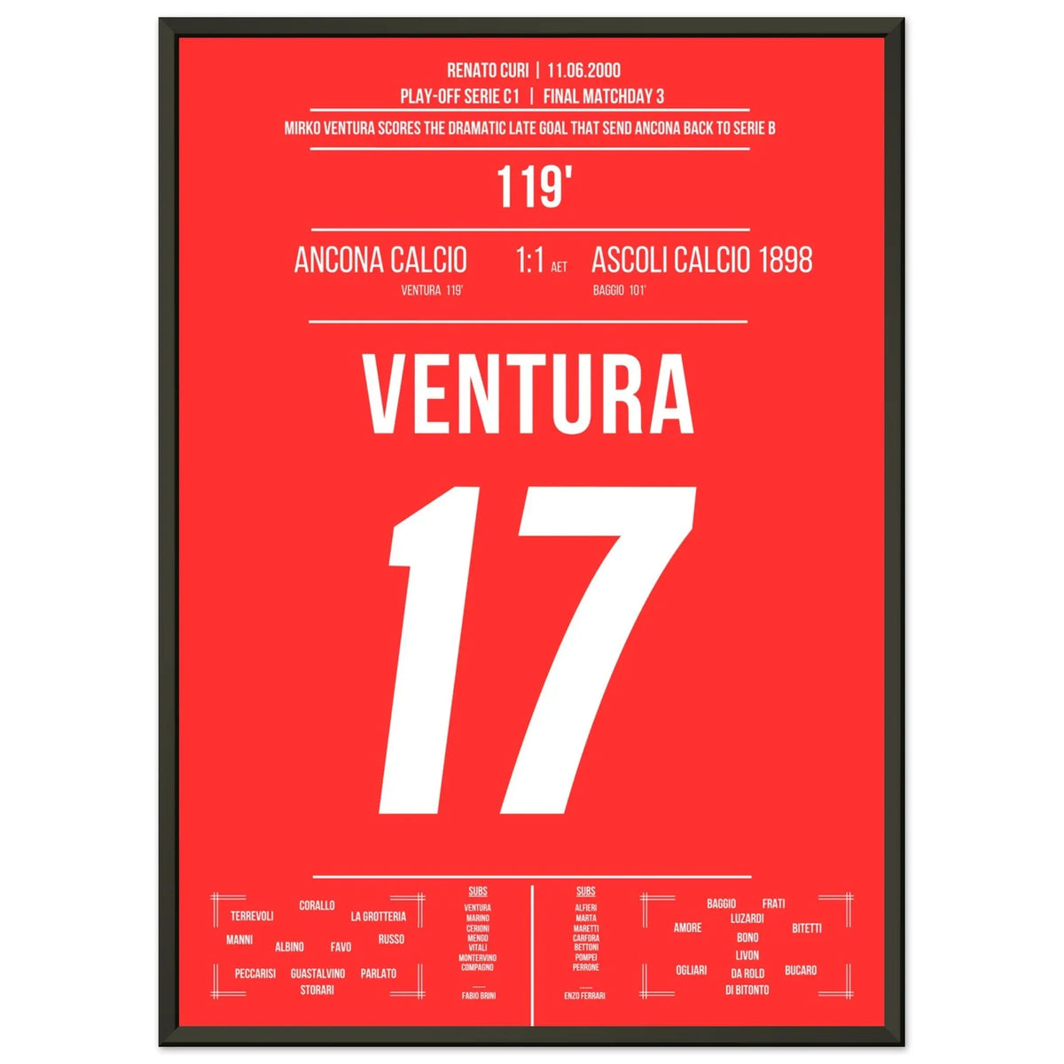 El gol de Ventura para el ascenso de Ancona contra Ascoli en 2000