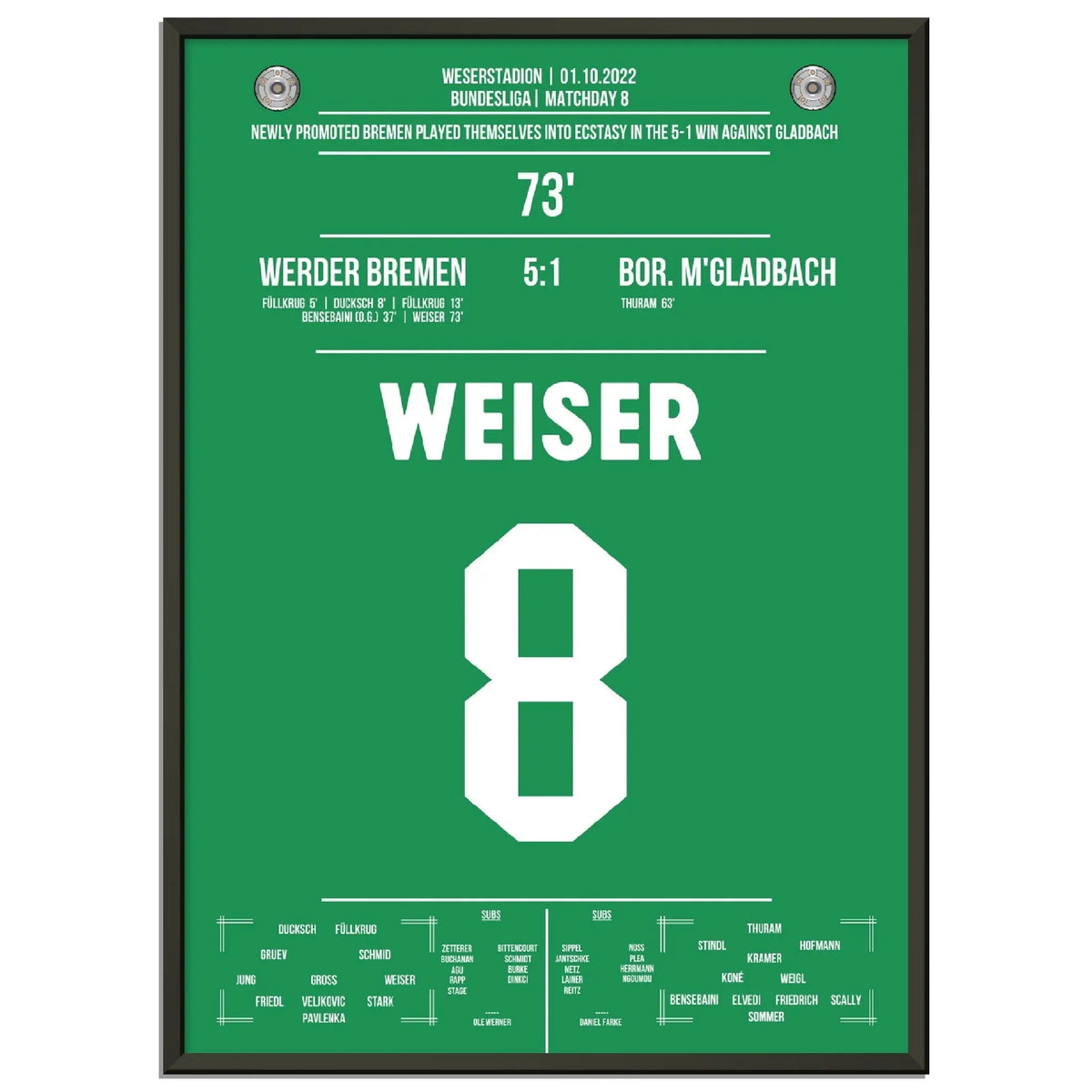 Weiser krönt Bremen's Gala-Sieg gegen Gladbach 2022