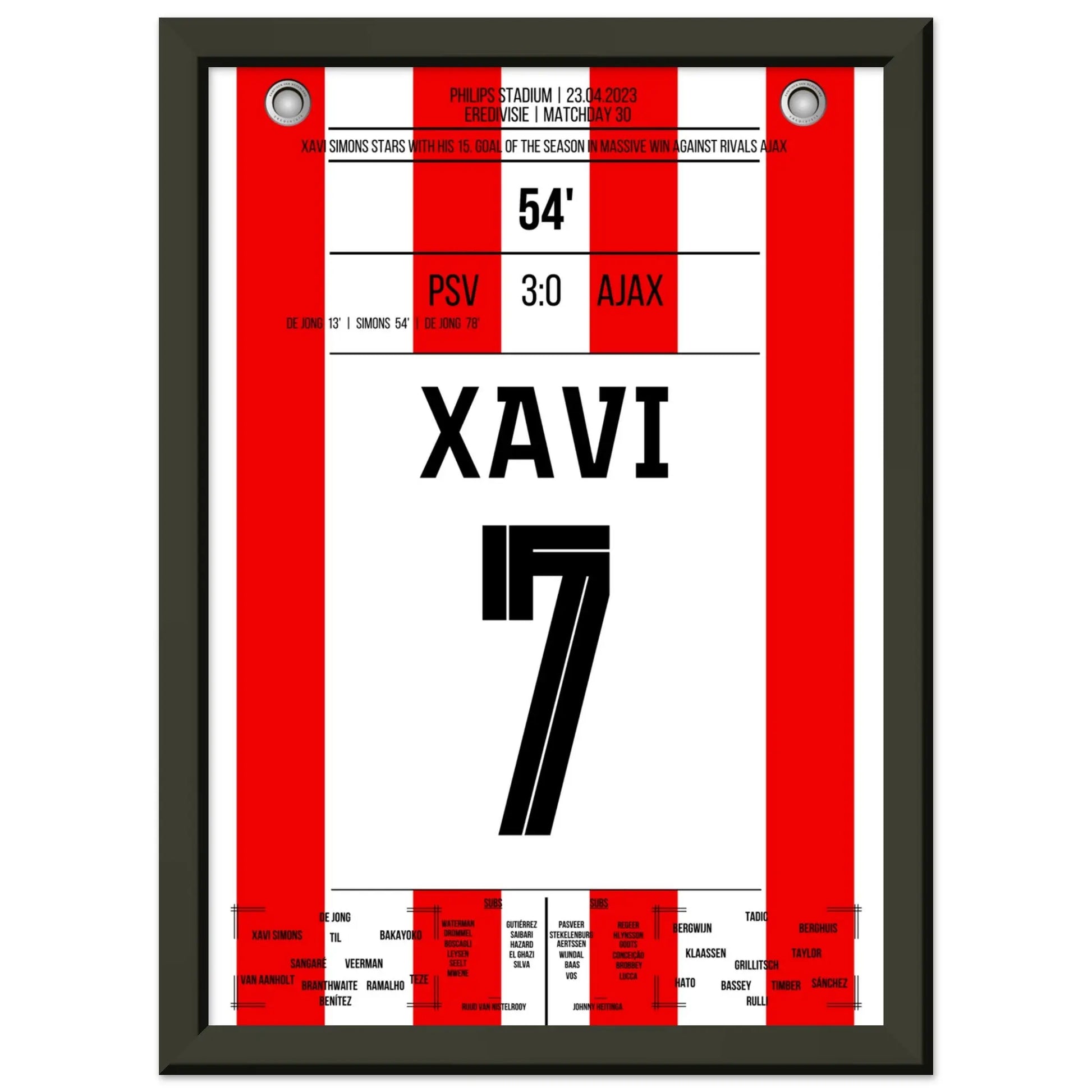 Xavi Simons mit Tor und Assist beim Heimsieg gegen Ajax 2023 A4-21x29.7-cm-8x12-Schwarzer-Aluminiumrahmen