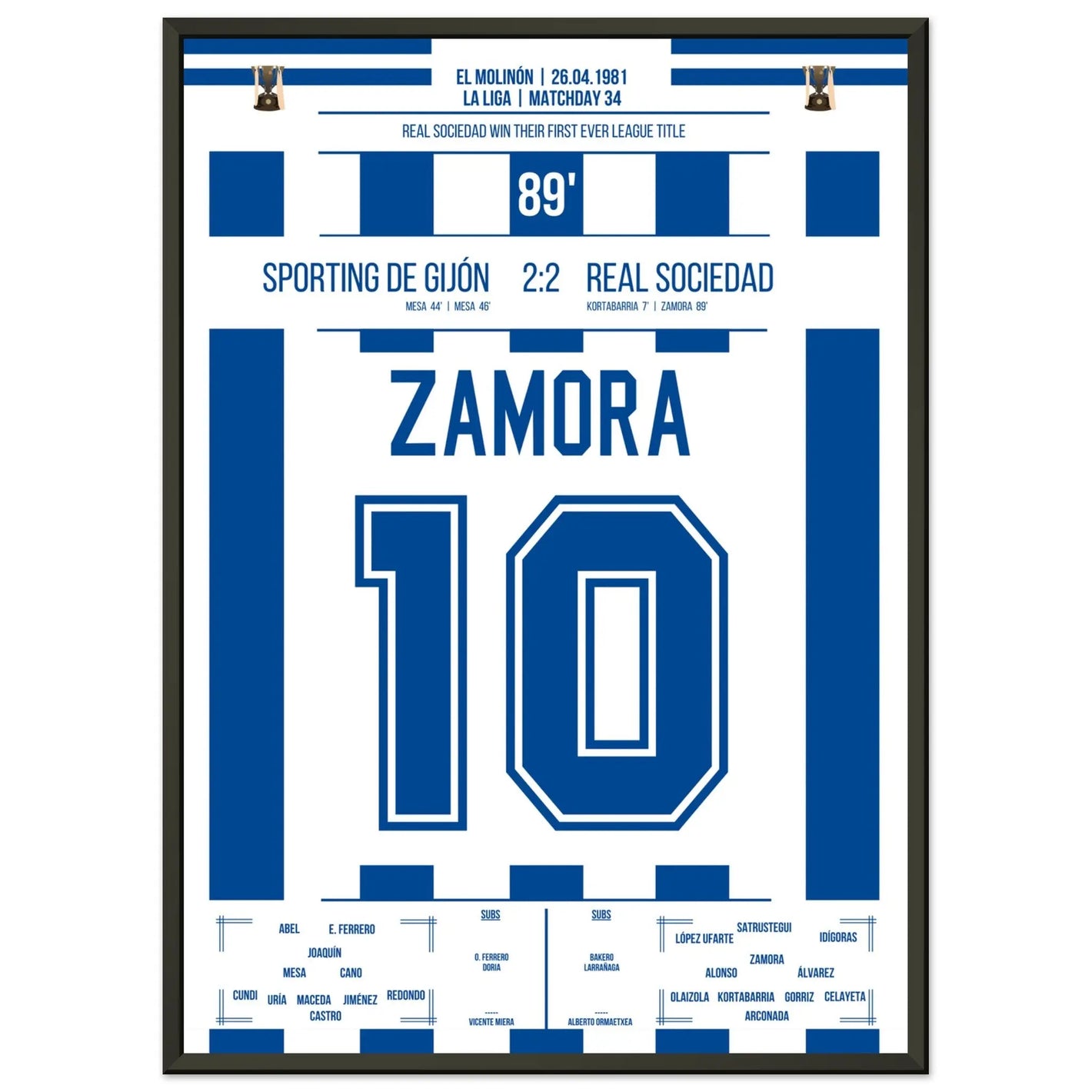 Zamora's Tor bei San Sebastians erster Meisterschaft der Vereinsgeschichte 50x70-cm-20x28-Schwarzer-Aluminiumrahmen