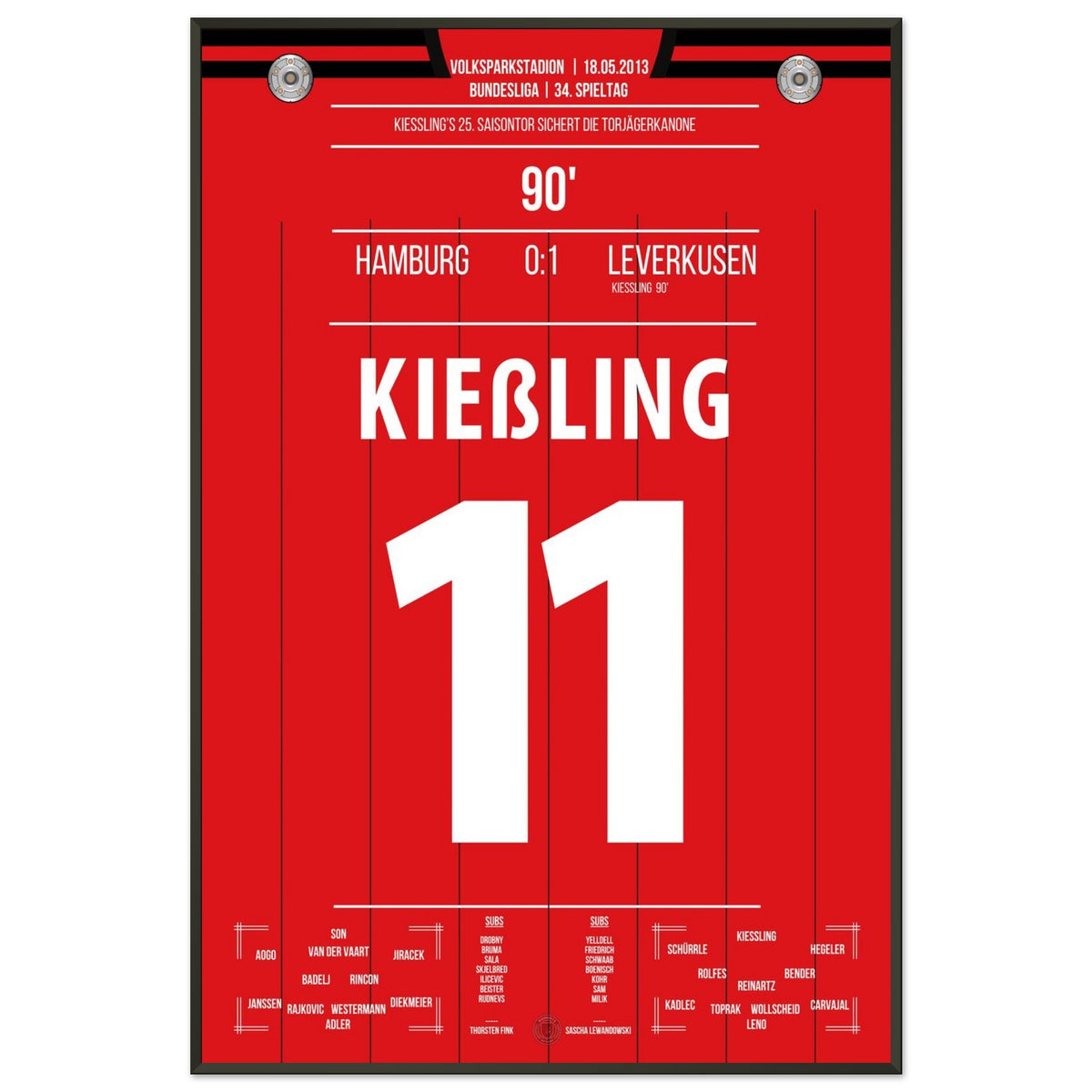 Kiessling's 25th season goal secures the top scorer title in the last minute.