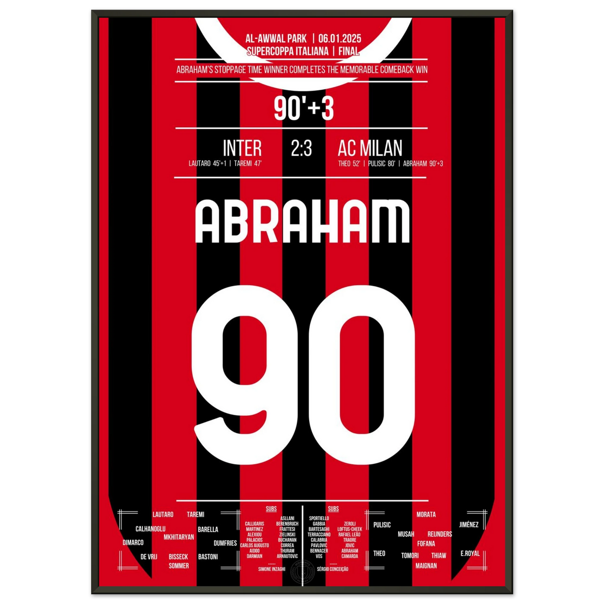 90'+3! Abraham crowns Milan's comeback to derby victory