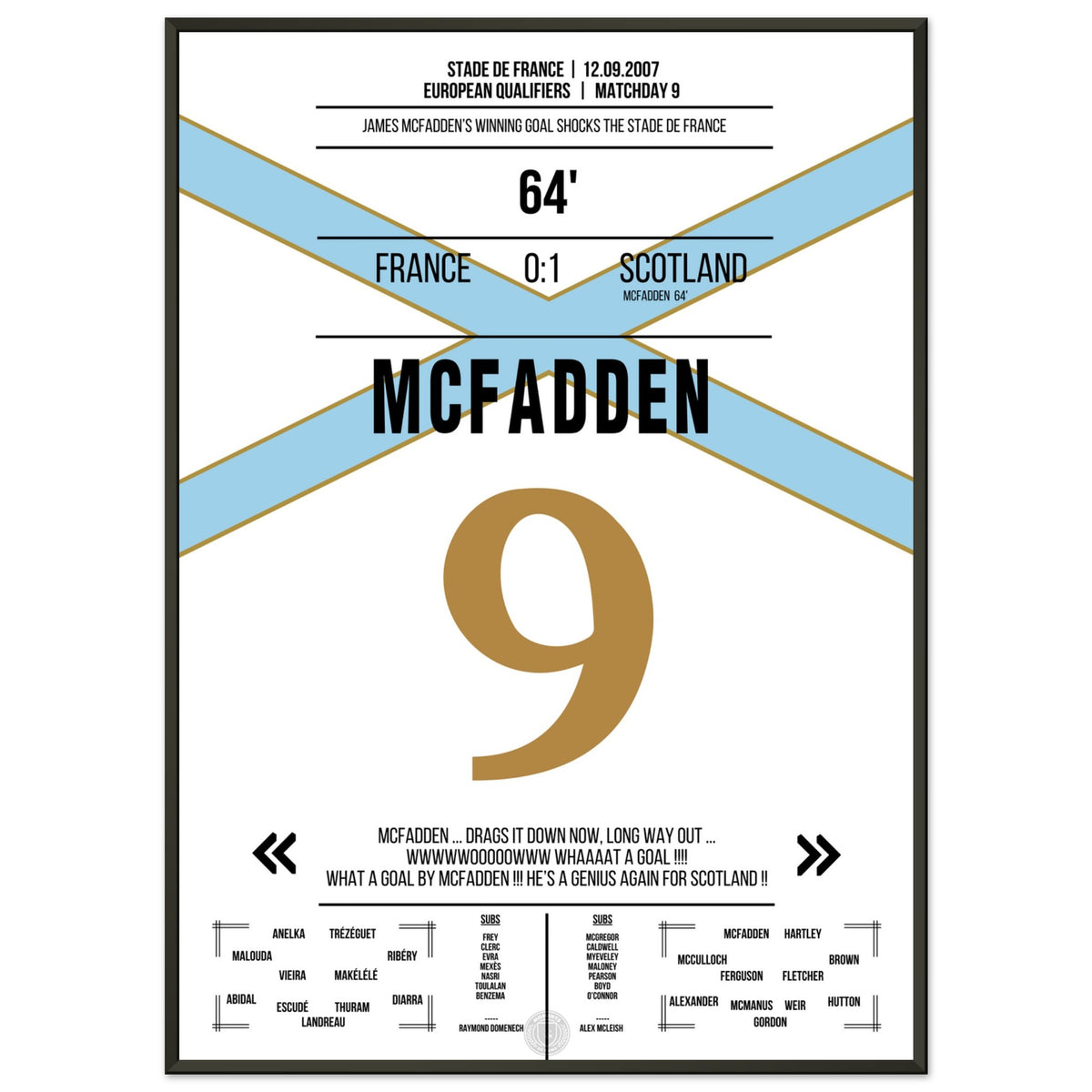 McFadden marca el gol que lleva a Escocia a la victoria en el Stade de France en 2007.