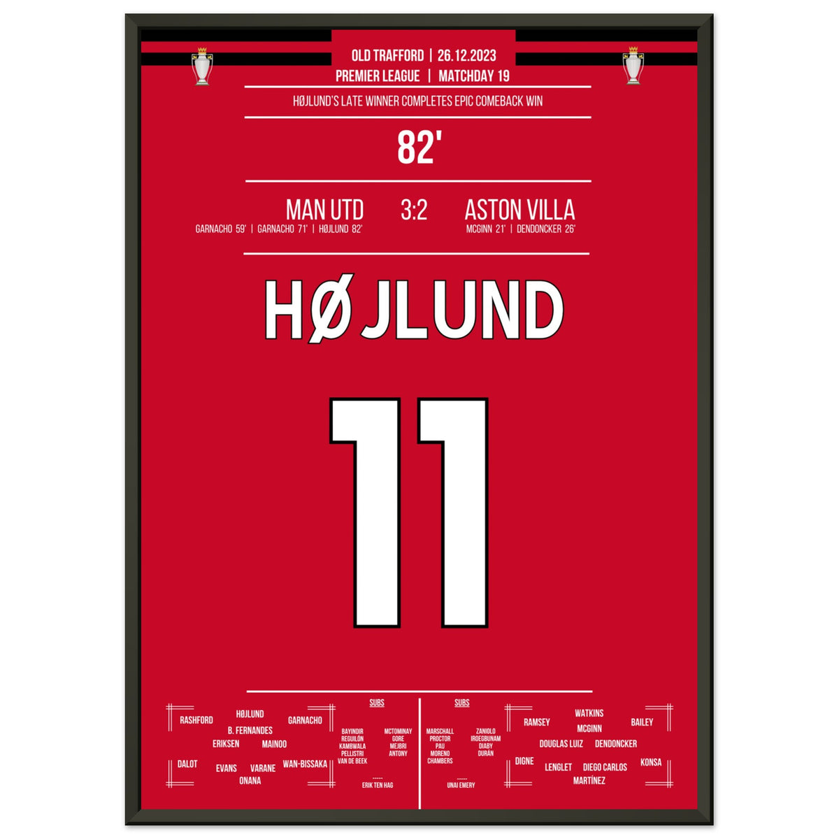 Højlund completes United's grand comeback against Aston Villa.