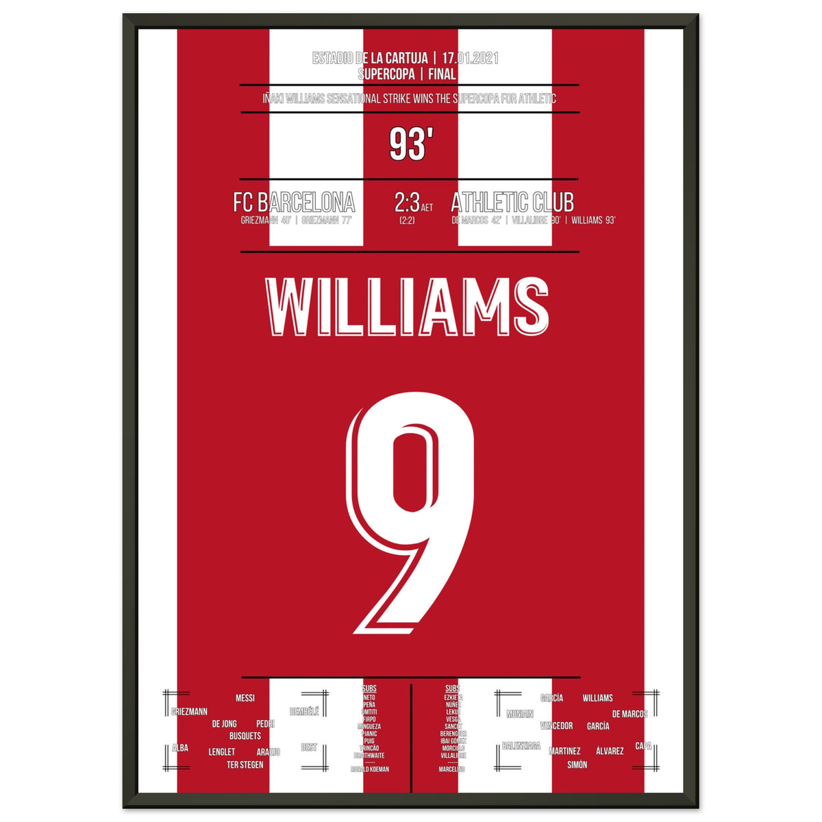 Williams segna e porta l'Athletic alla vittoria nella Supercoppa ai tempi supplementari.