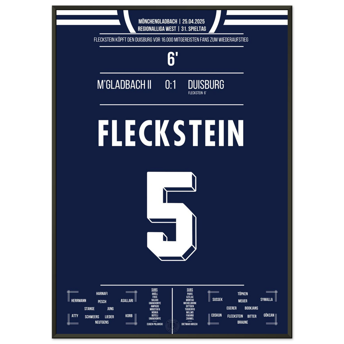 <tc>Fleckstein devuelve al Duisburgo a la tercera división ante 16 000 aficionados que se desplazaron para ver el partido.



</tc>