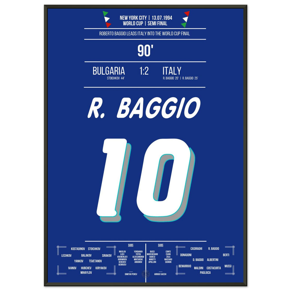 Roberto Baggio lleva a Italia a la final de la Copa del Mundo 1994 con un doblete.