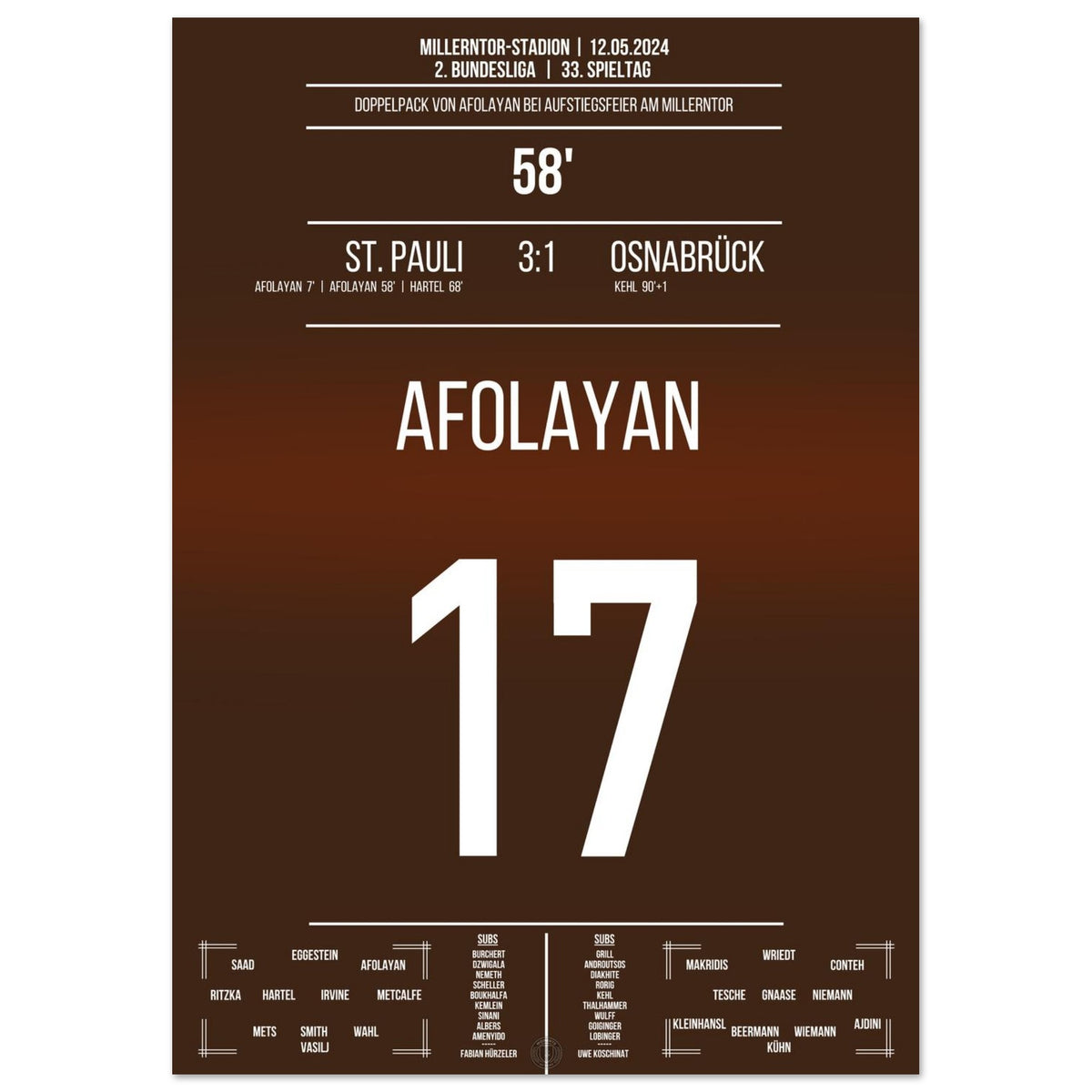 Double scorer Afolayan shoots St. Pauli back into the top league.