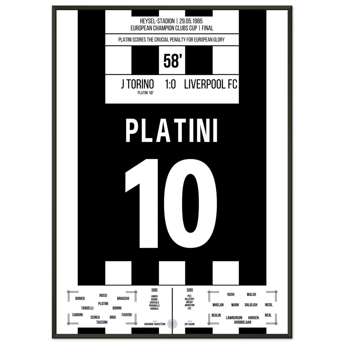 Platini con el penalti decisivo contra Liverpool en la final de la Copa de Europa de 1985