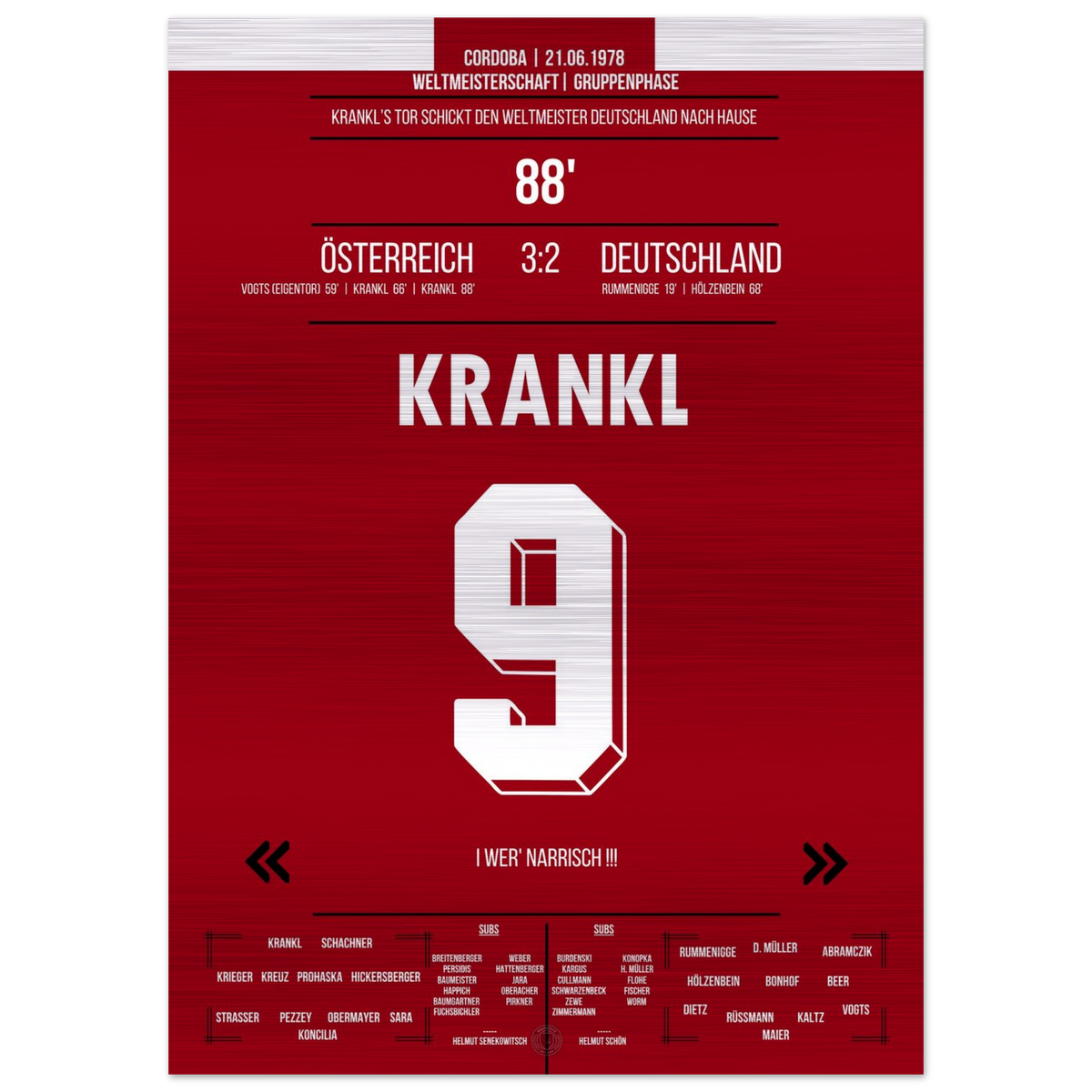 (Metal Print) The Miracle of Cordoba - Krankl sends Germany home
