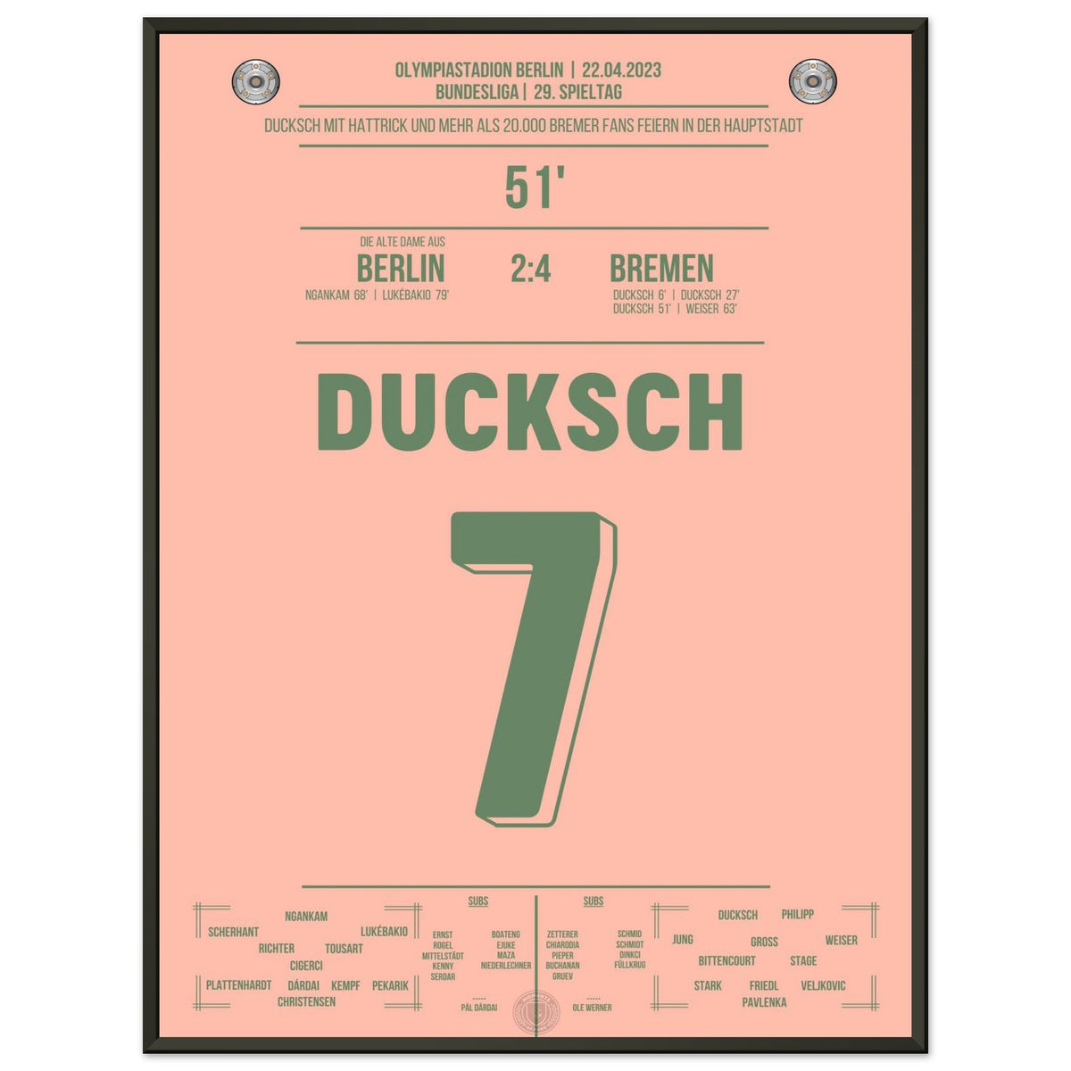 Più di 20000 tifosi del Brema festeggiano a Berlino - Hattrick di Ducksch verso la salvezza.