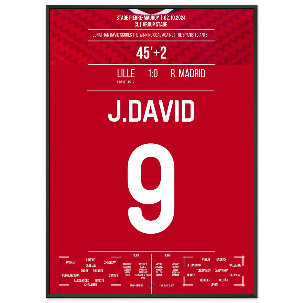 Jonathan David marca para la victoria contra el Real Madrid.