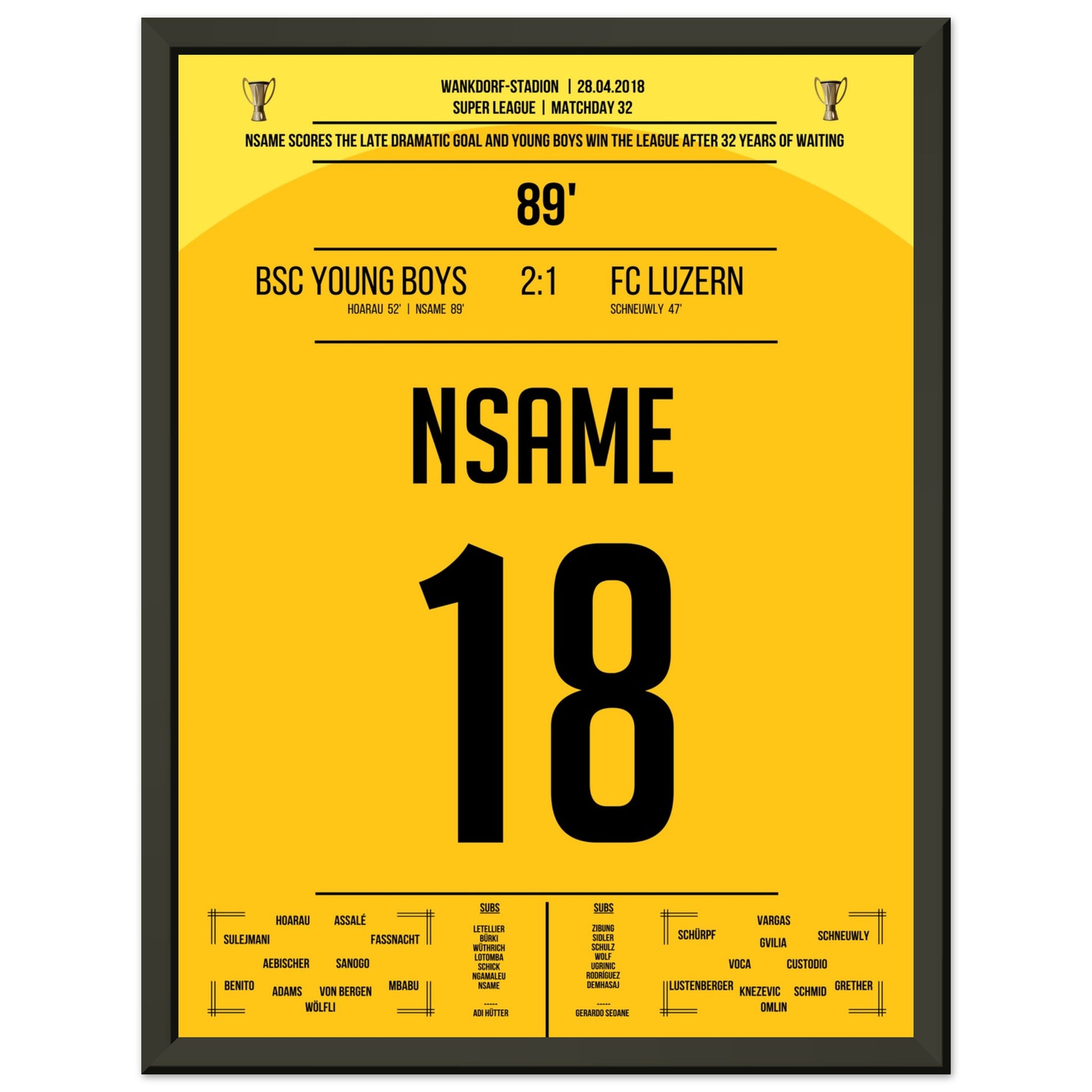 Nsame's Siegtreffer zur ersten Meisterschaft für Young Boys Bern nach 32 Jahren 30x40-cm-12x16-Schwarzer-Aluminiumrahmen