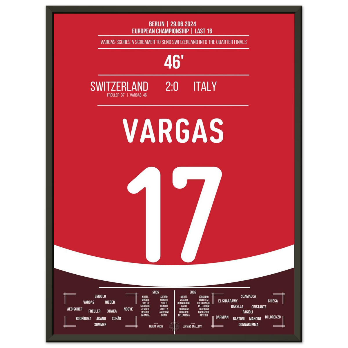 Vargas marca un golazo que lleva a Suiza a los cuartos de final.