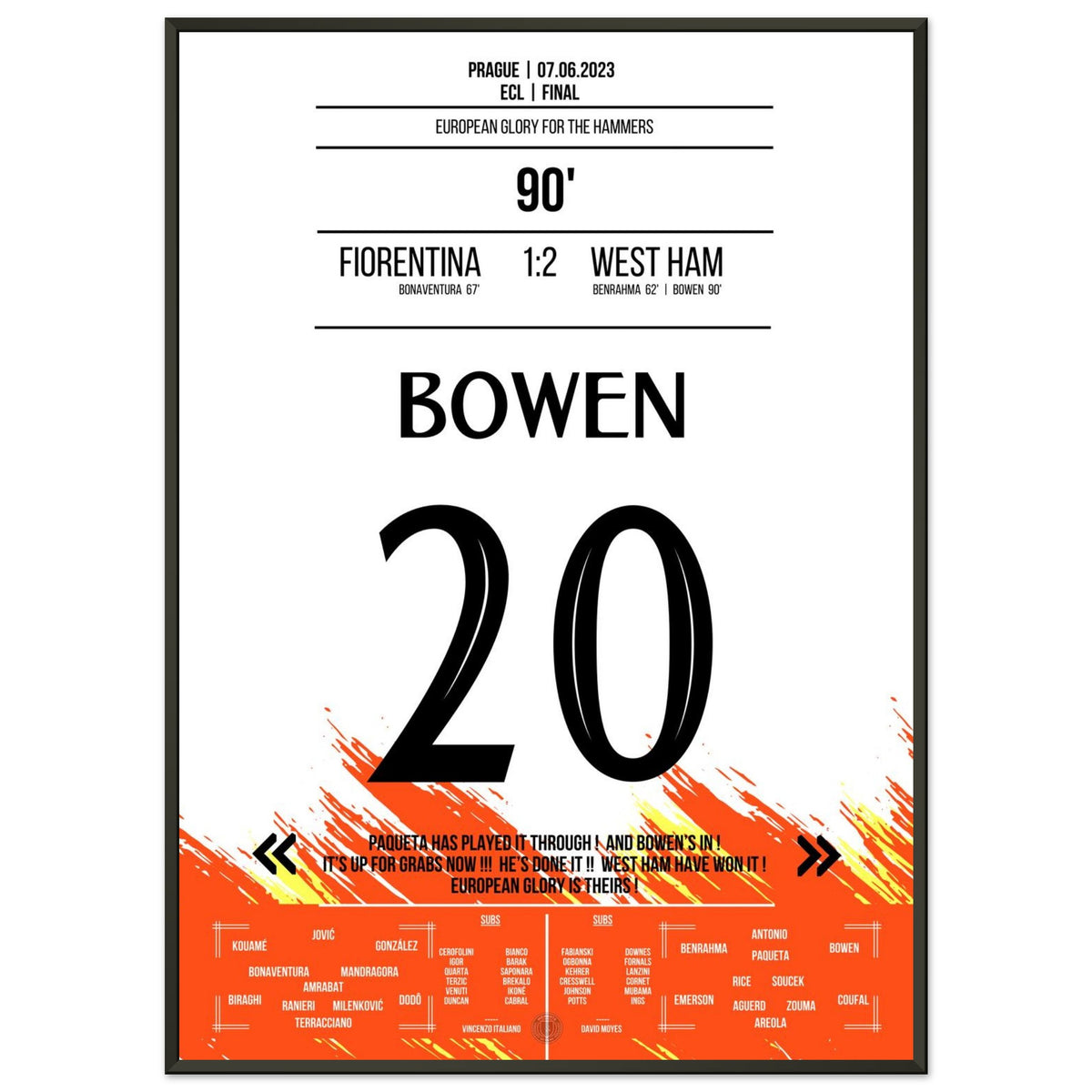 Bowen's last-minute winning goal for the European Cup triumph for the 