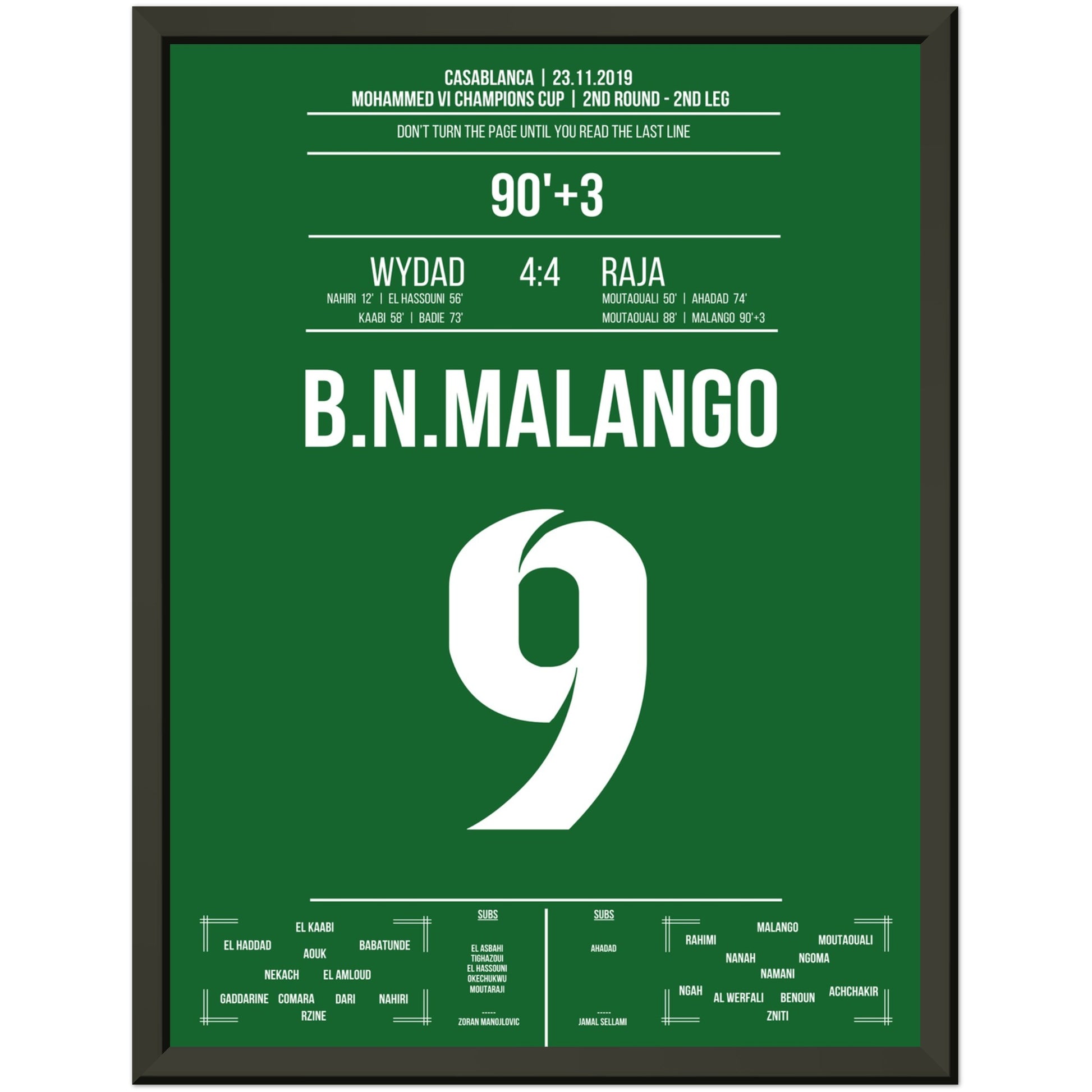 Raja's verrückte Aufholjagd im Derby gegen Wydad in 2019 30x40-cm-12x16-Schwarzer-Aluminiumrahmen