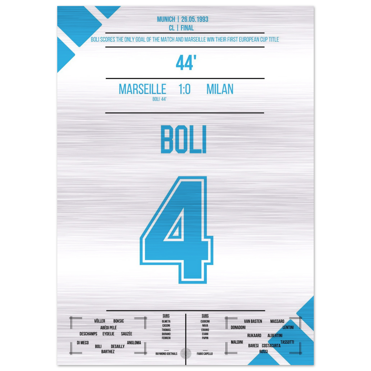 (Metal Print) Boli's header goal decides the first CL final in 1993