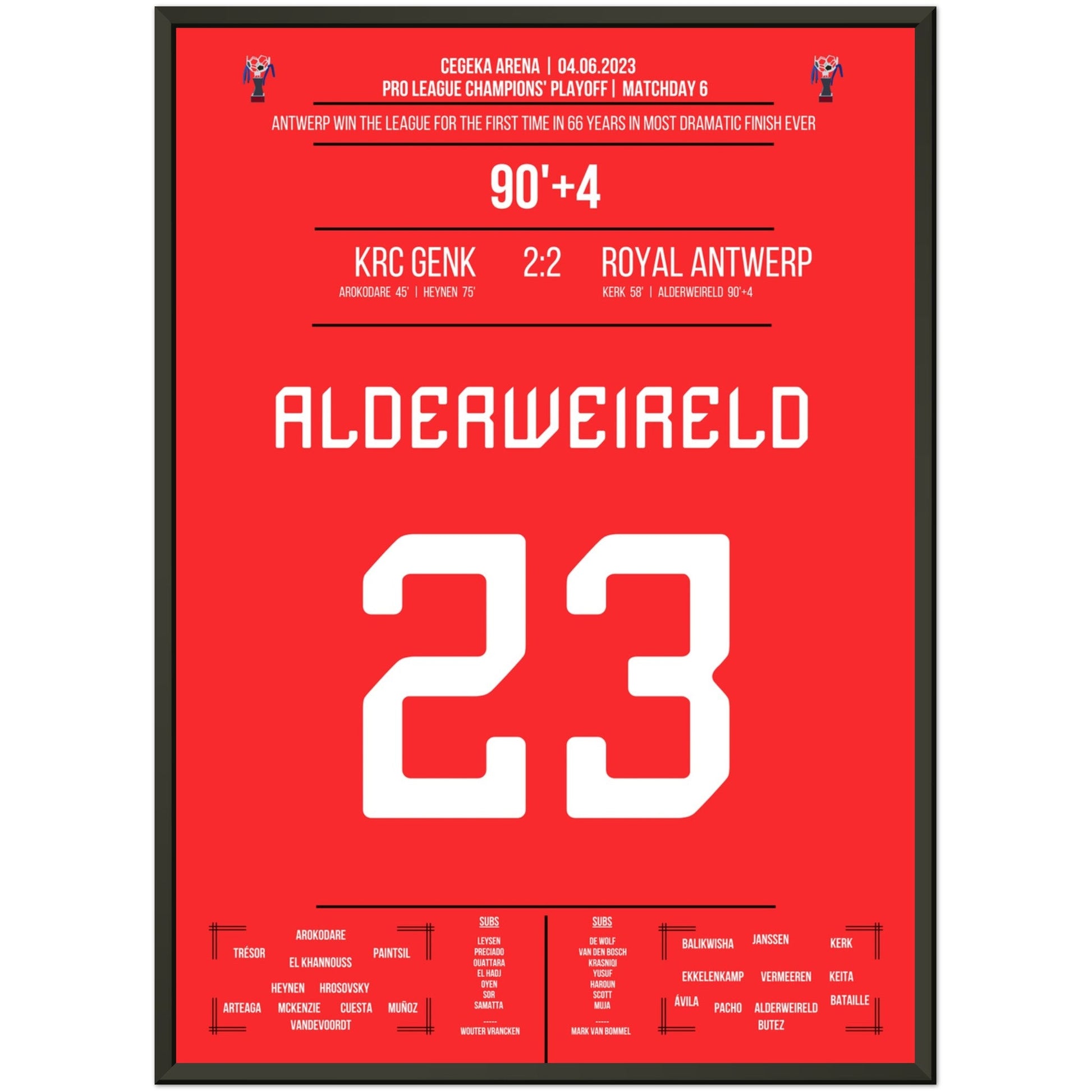 Antwerpen's erste Meisterschaft nach 66 Jahren im verrückten Saison-Finish 2023 50x70-cm-20x28-Premium-Semi-Glossy-Paper-Metal-Fra