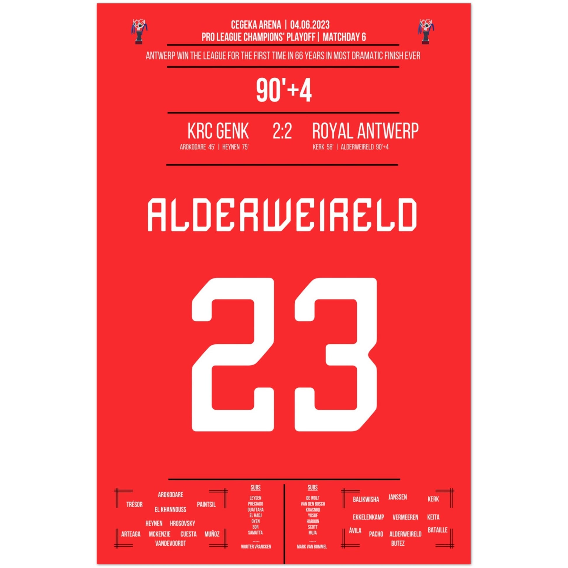 Antwerpen's erste Meisterschaft nach 66 Jahren im verrückten Saison-Finish 2023 60x90-cm-24x36-Premium-Semi-Glossy-Paper-Poster