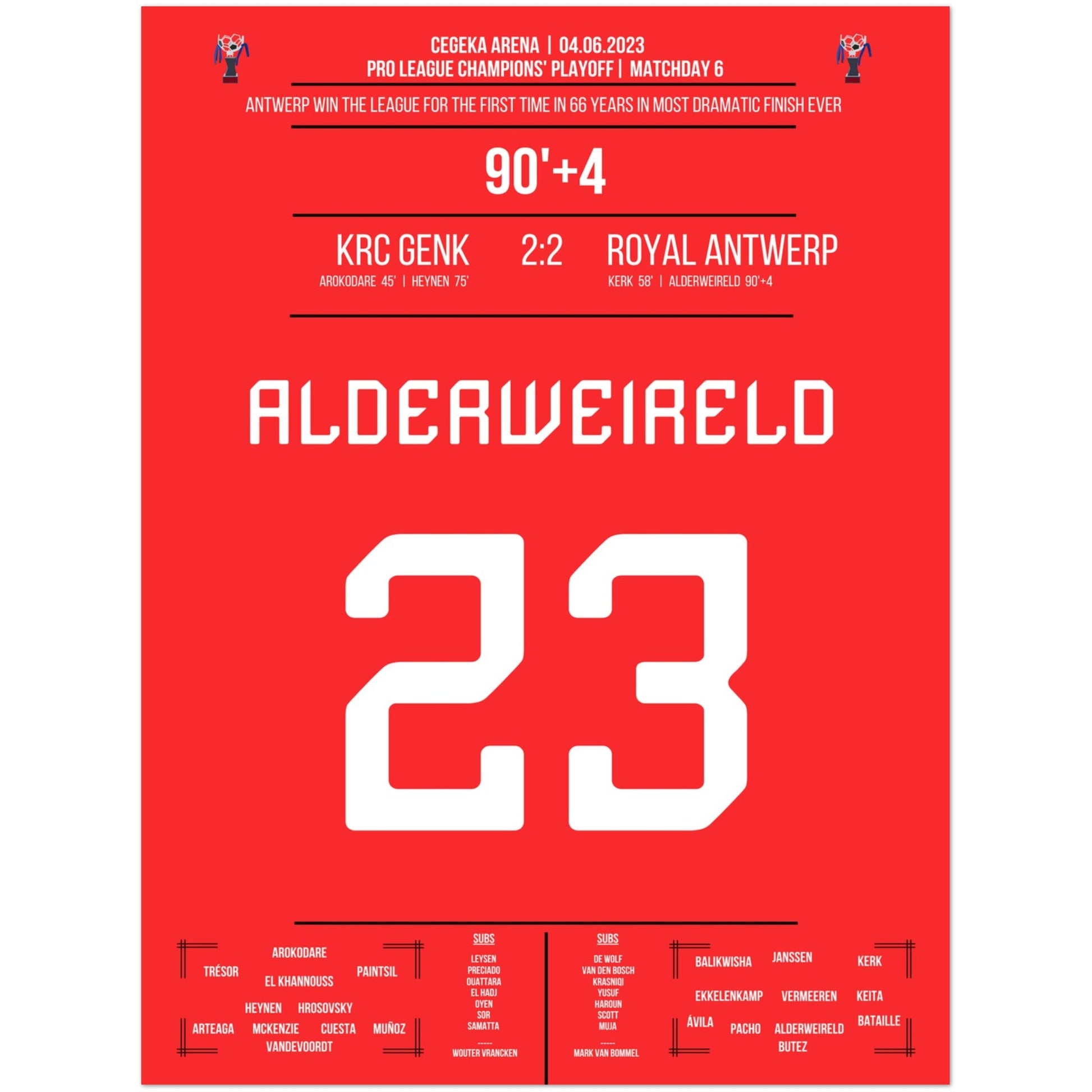 Antwerpen's erste Meisterschaft nach 66 Jahren im verrückten Saison-Finish 2023 45x60-cm-18x24-Premium-Semi-Glossy-Paper-Poster