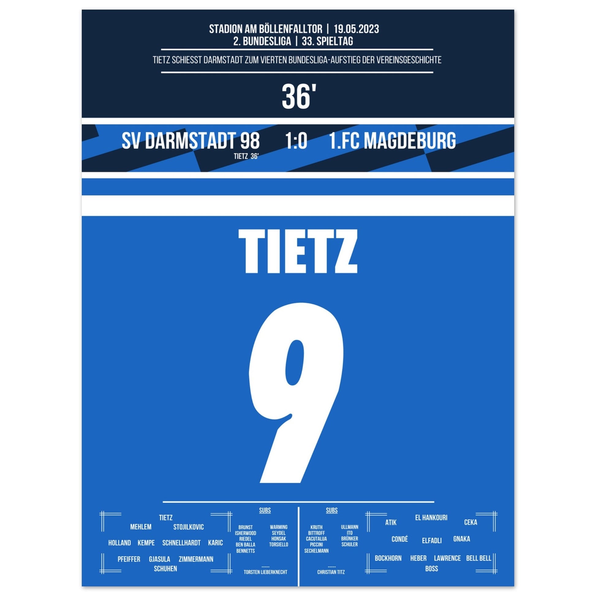 Darmstadt's Wiederaufstieg in die Bundesliga in 2023 30x40-cm-12x16-Ohne-Rahmen