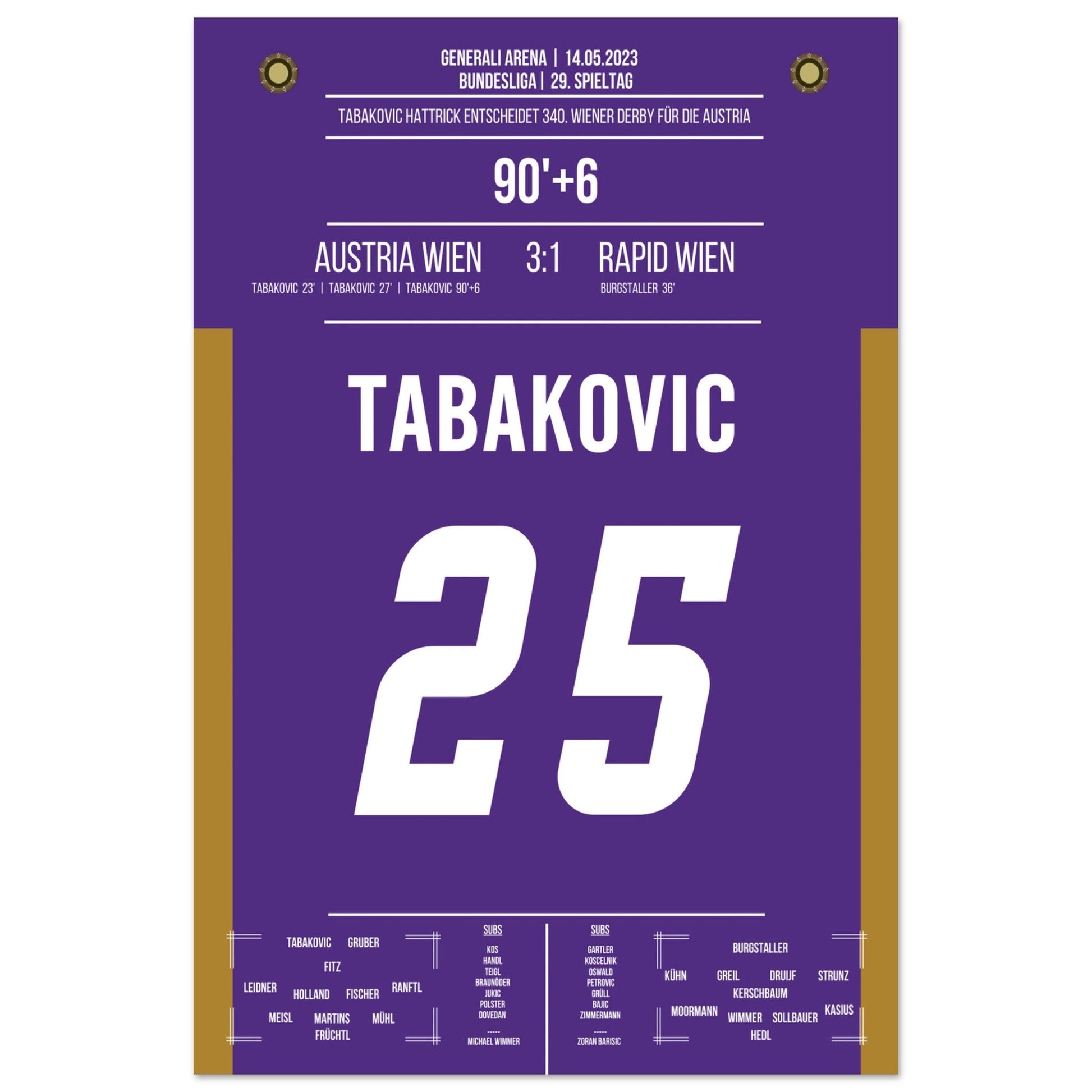 Hattrick von Tabakovic im 340. Wiener Derby 60x90-cm-24x36-Ohne-Rahmen