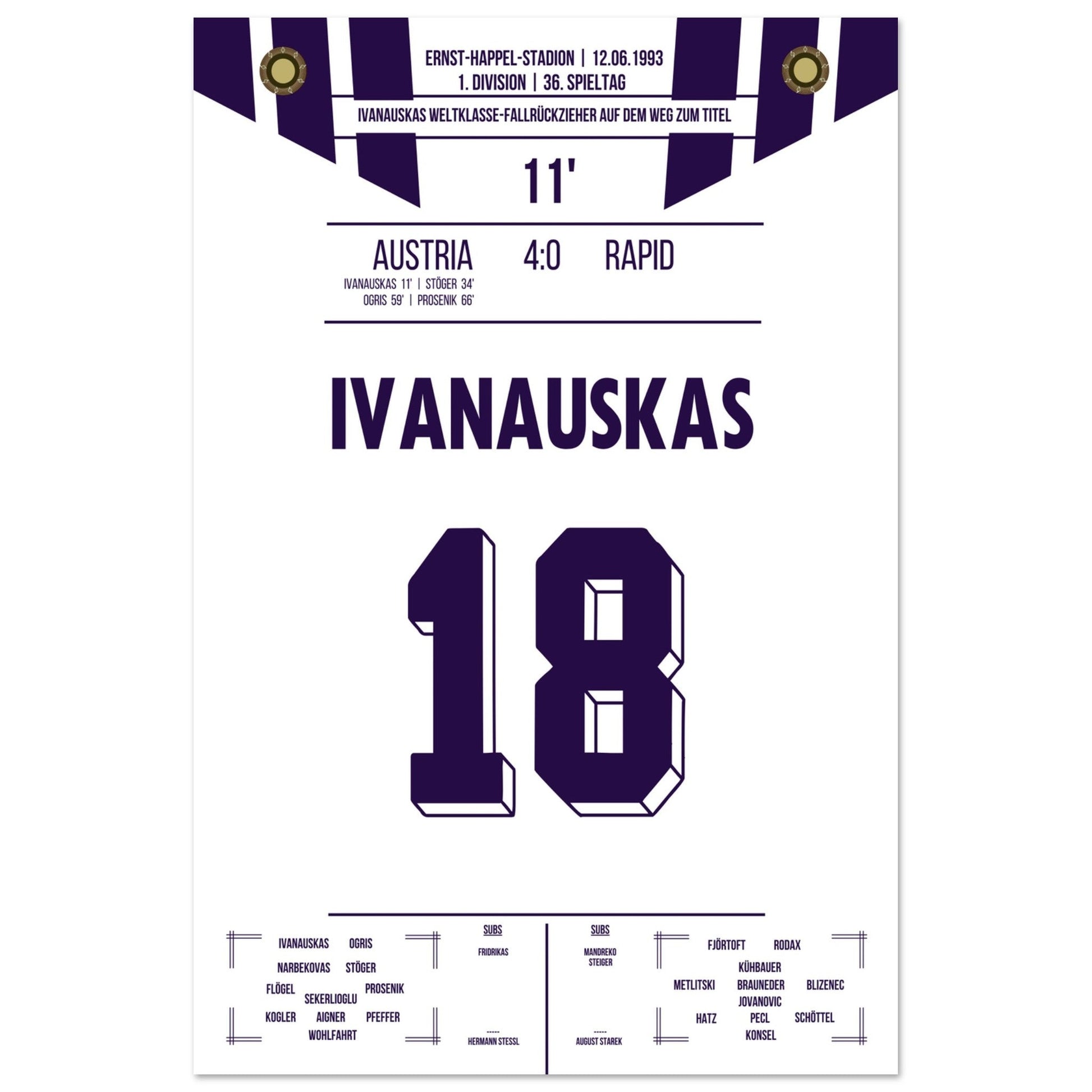 Ivanauskas Weltklasse-Fallrückzieher zu Austria's Meisterschaft 1993 60x90-cm-24x36-Ohne-Rahmen