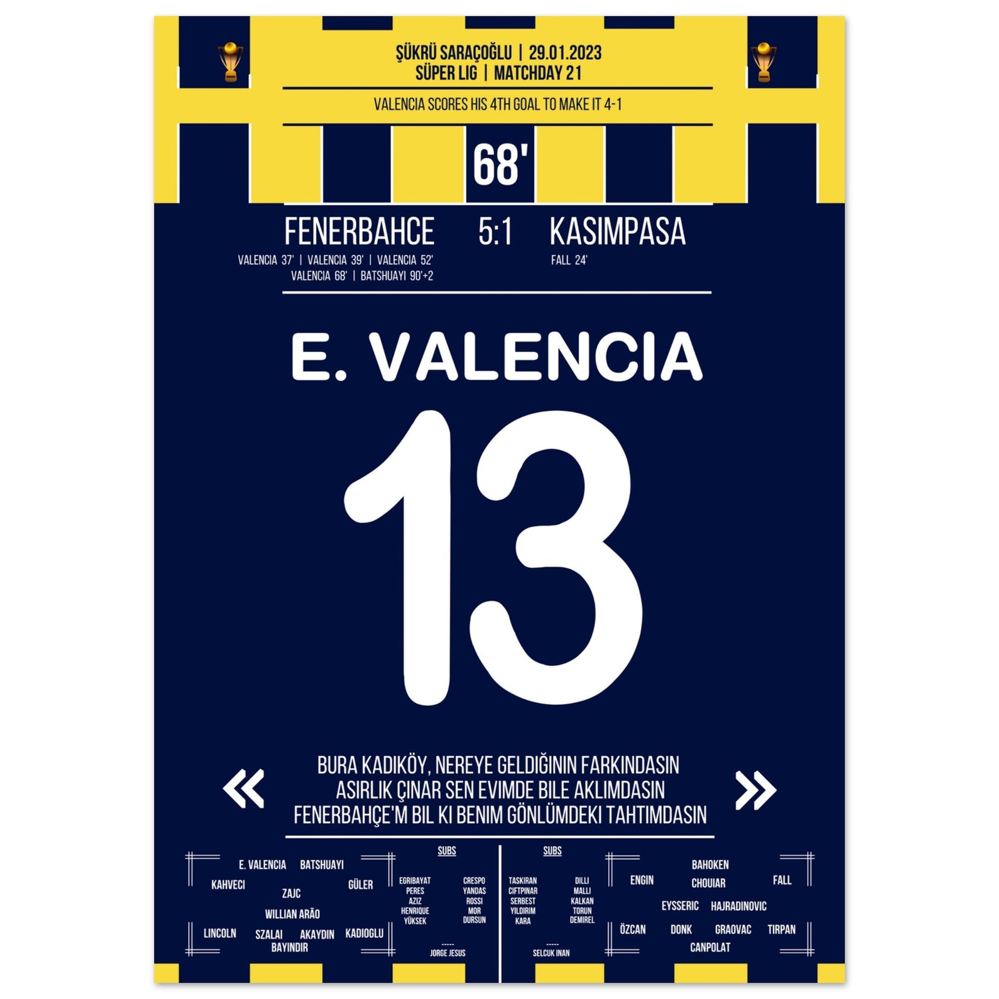 Viererpack von Enner Valencia gegen Kasimpasa in 2023 50x70-cm-20x28-Ohne-Rahmen